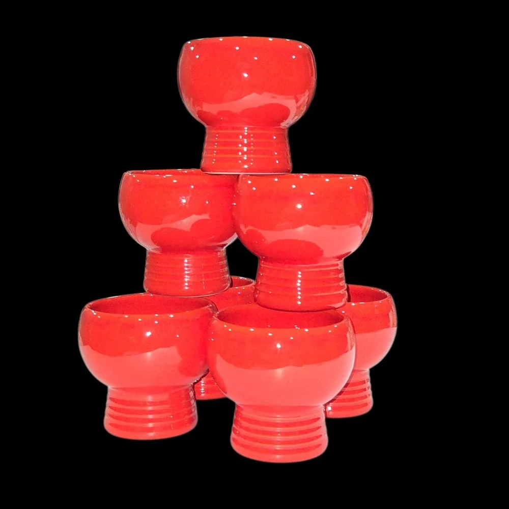Waechtersbach West Germany Vintage Red Ceramic Goblet Set of 7‎ MCM Cups Chalice